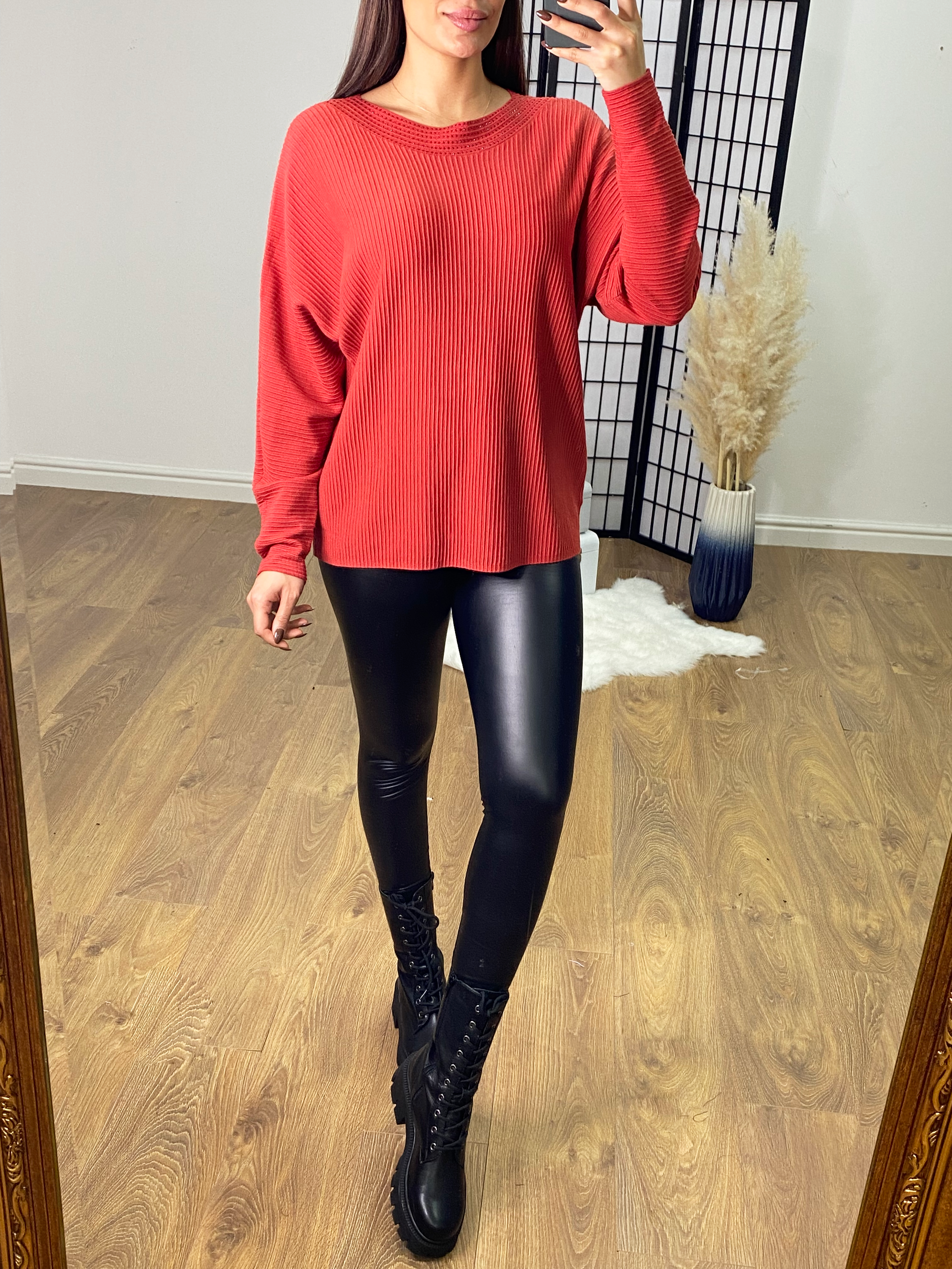 Hamley Diamante Scoop Neck Ribbed Batwing Knit Jumper