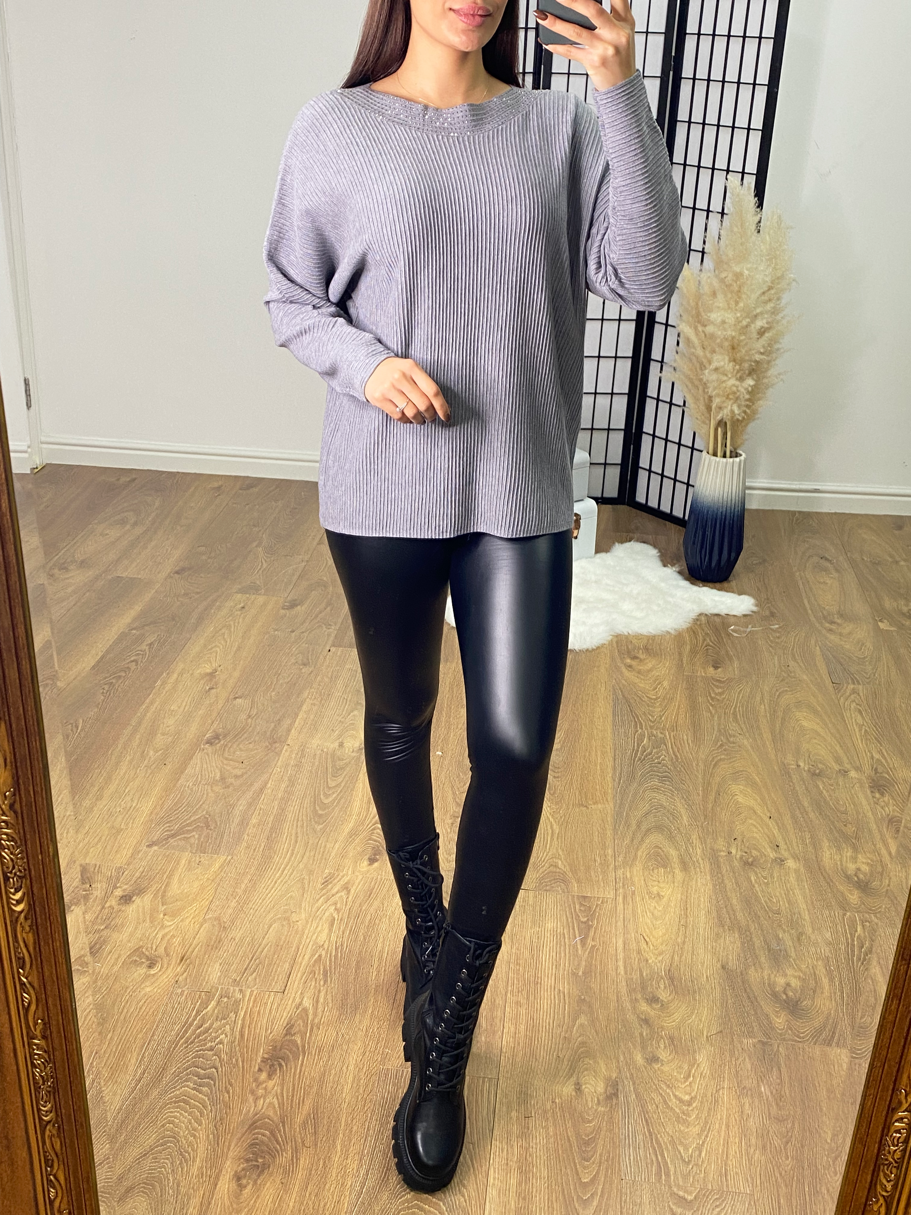 Hamley Diamante Scoop Neck Ribbed Batwing Knit Jumper