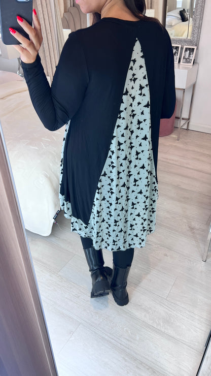 Souza Butterfly Print Chiffon Back Detailed Dip Hem Top