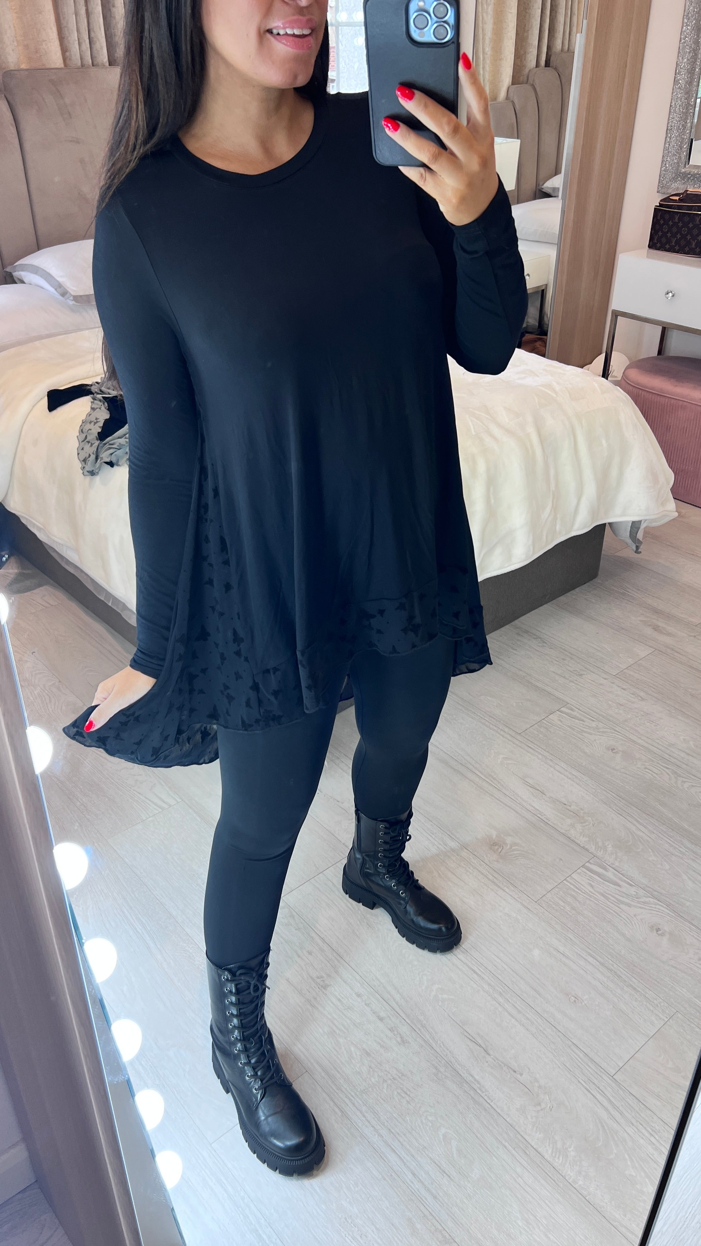 Souza Butterfly Print Chiffon Back Detailed Dip Hem Top