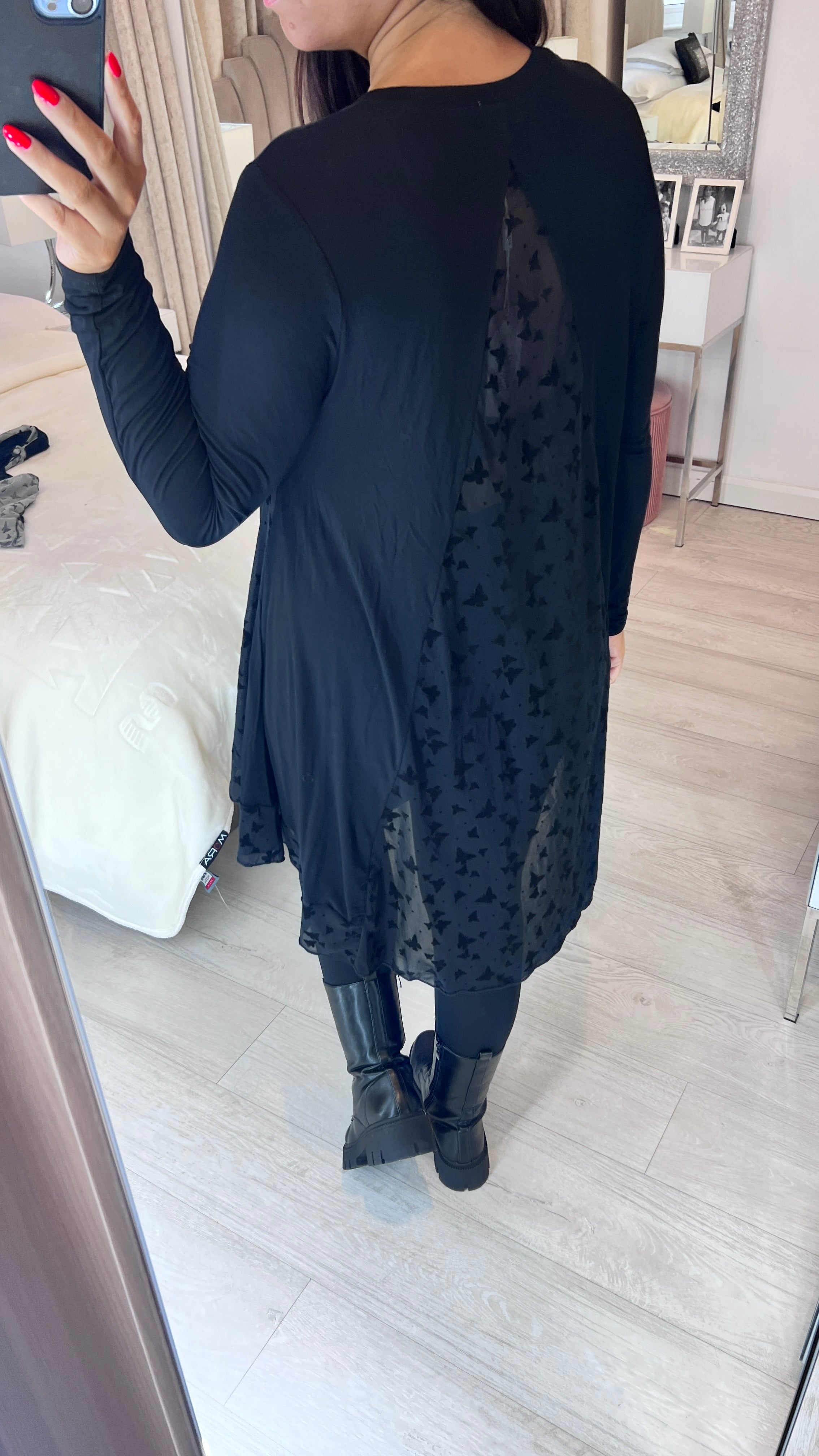 Souza Butterfly Print Chiffon Back Detailed Dip Hem Top