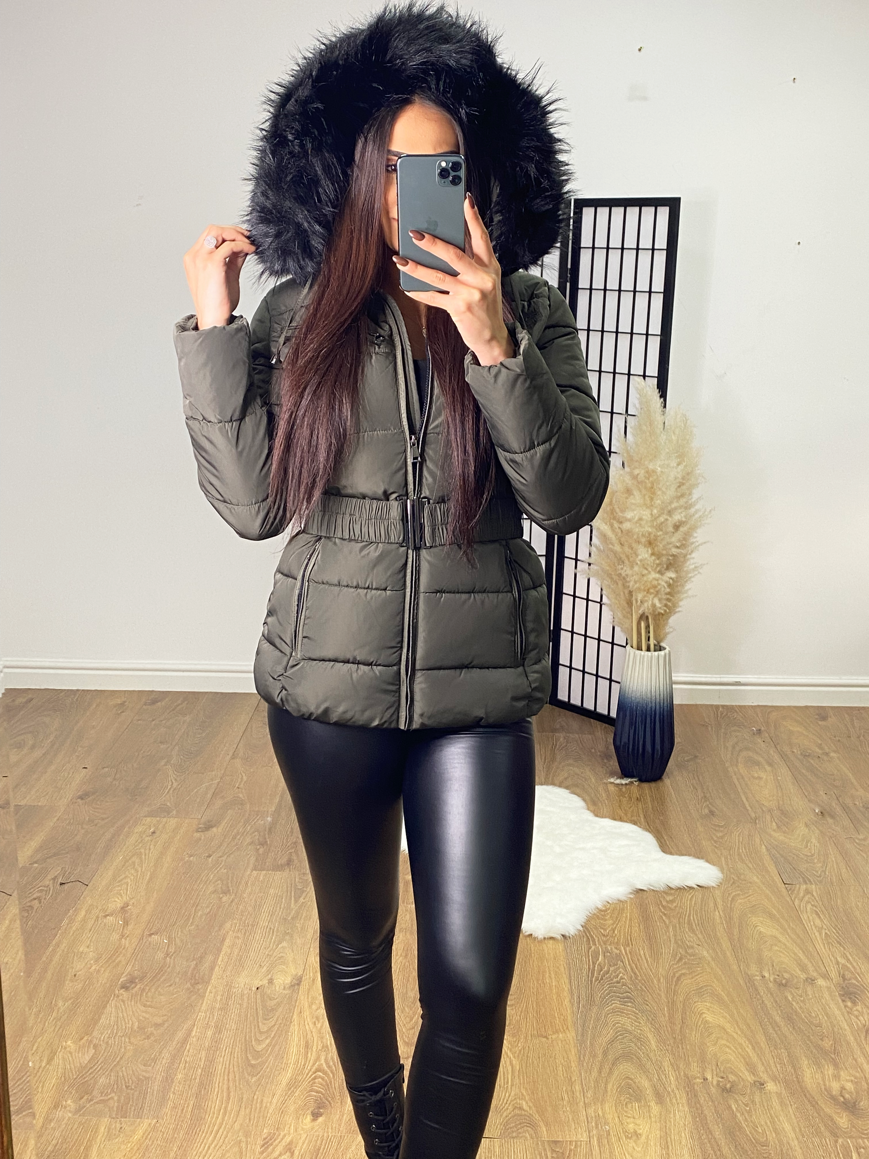 Lucy Khaki Padded Faux Fur Hooded Coat