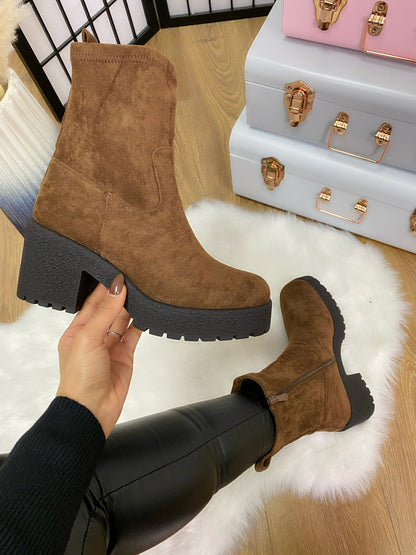 Cheryl Faux Suede Chunky Heel Boots