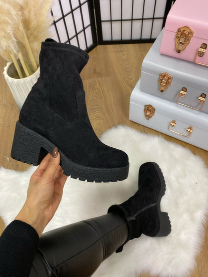 Cheryl Faux Suede Chunky Heel Boots