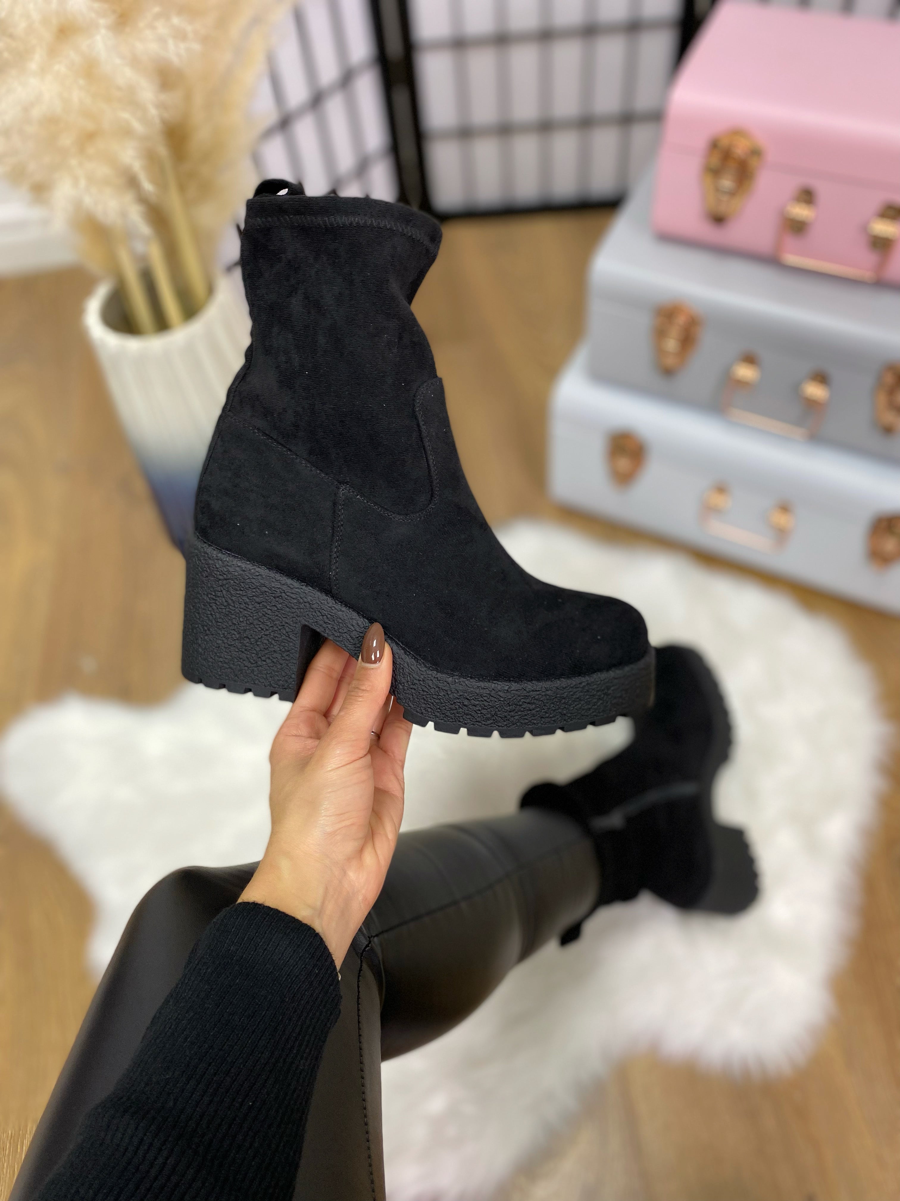 Cheryl Faux Suede Chunky Heel Boots