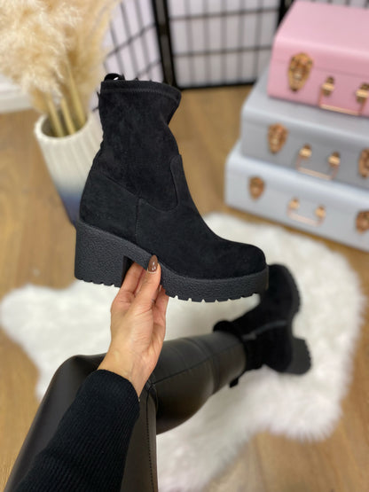 Cheryl Faux Suede Chunky Heel Boots