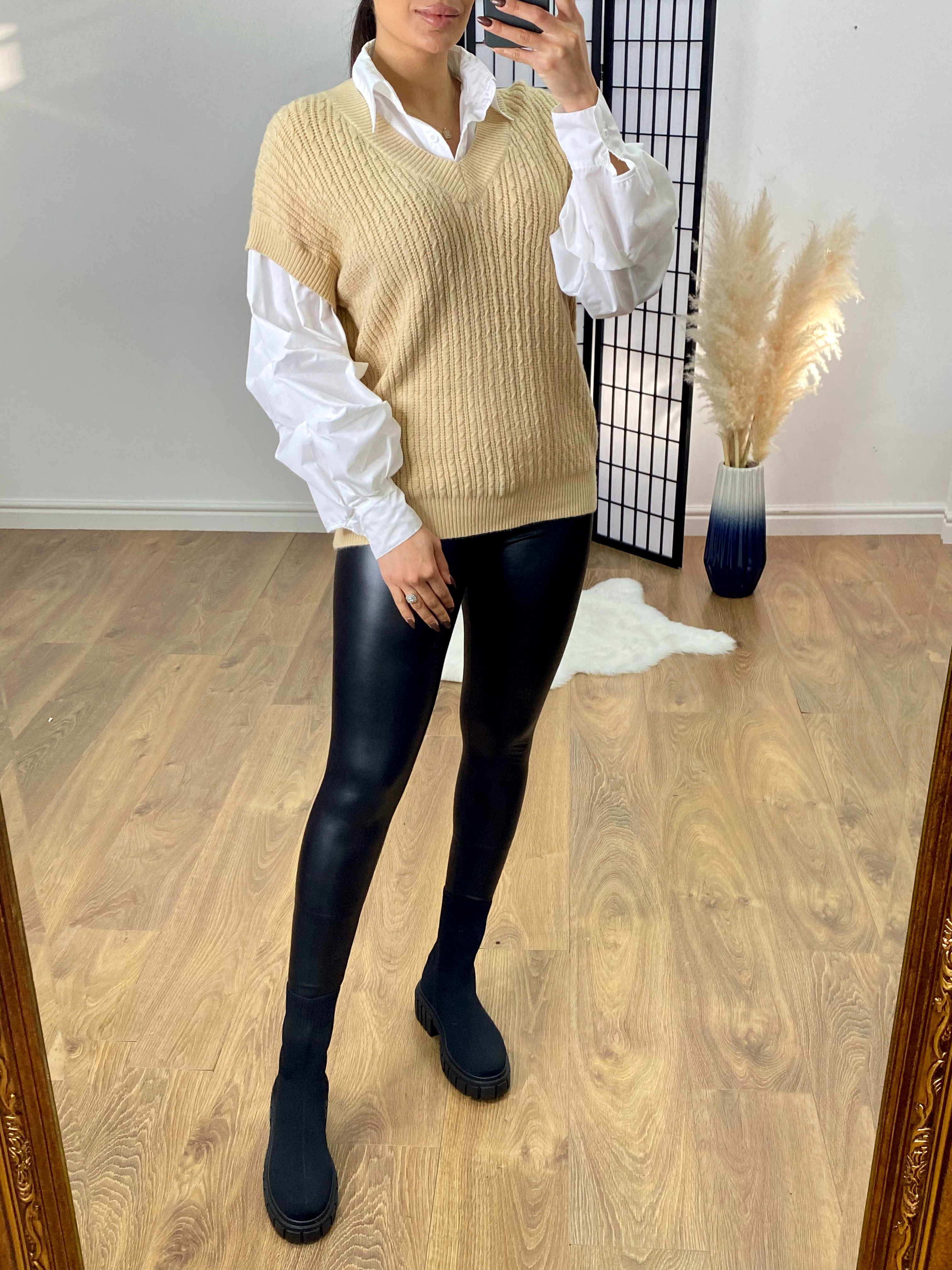 Esther 2 in 1 Knitted Ruched Sleeve Shirt Jumper