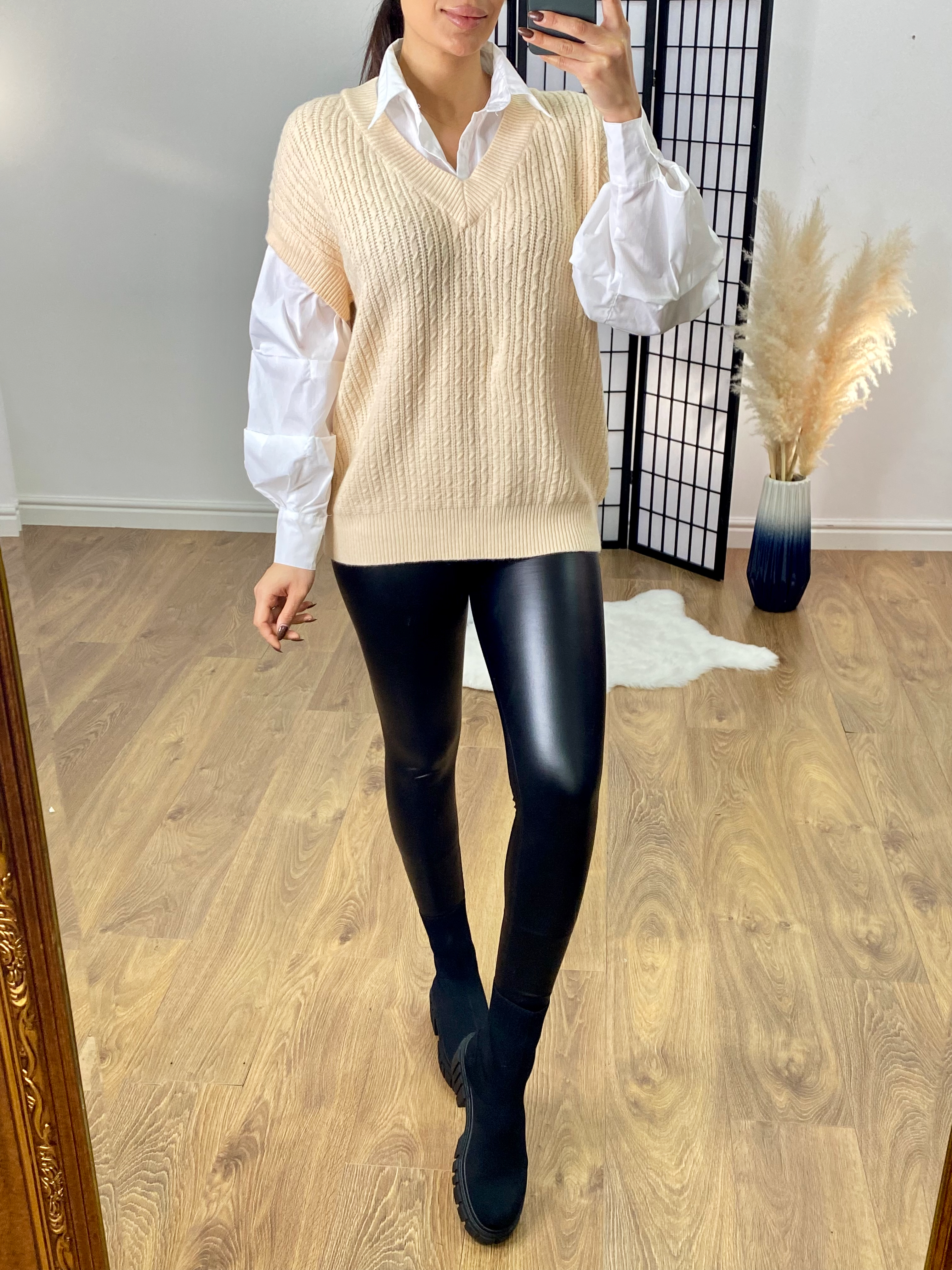 Esther 2 in 1 Knitted Ruched Sleeve Shirt Jumper