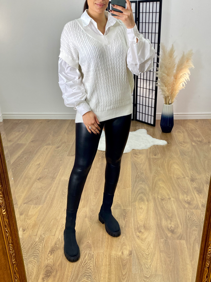 Esther 2 in 1 Knitted Ruched Sleeve Shirt Jumper