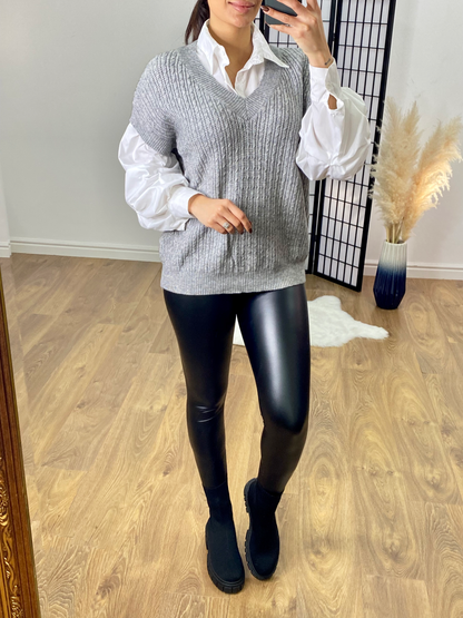 Esther 2 in 1 Knitted Ruched Sleeve Shirt Jumper