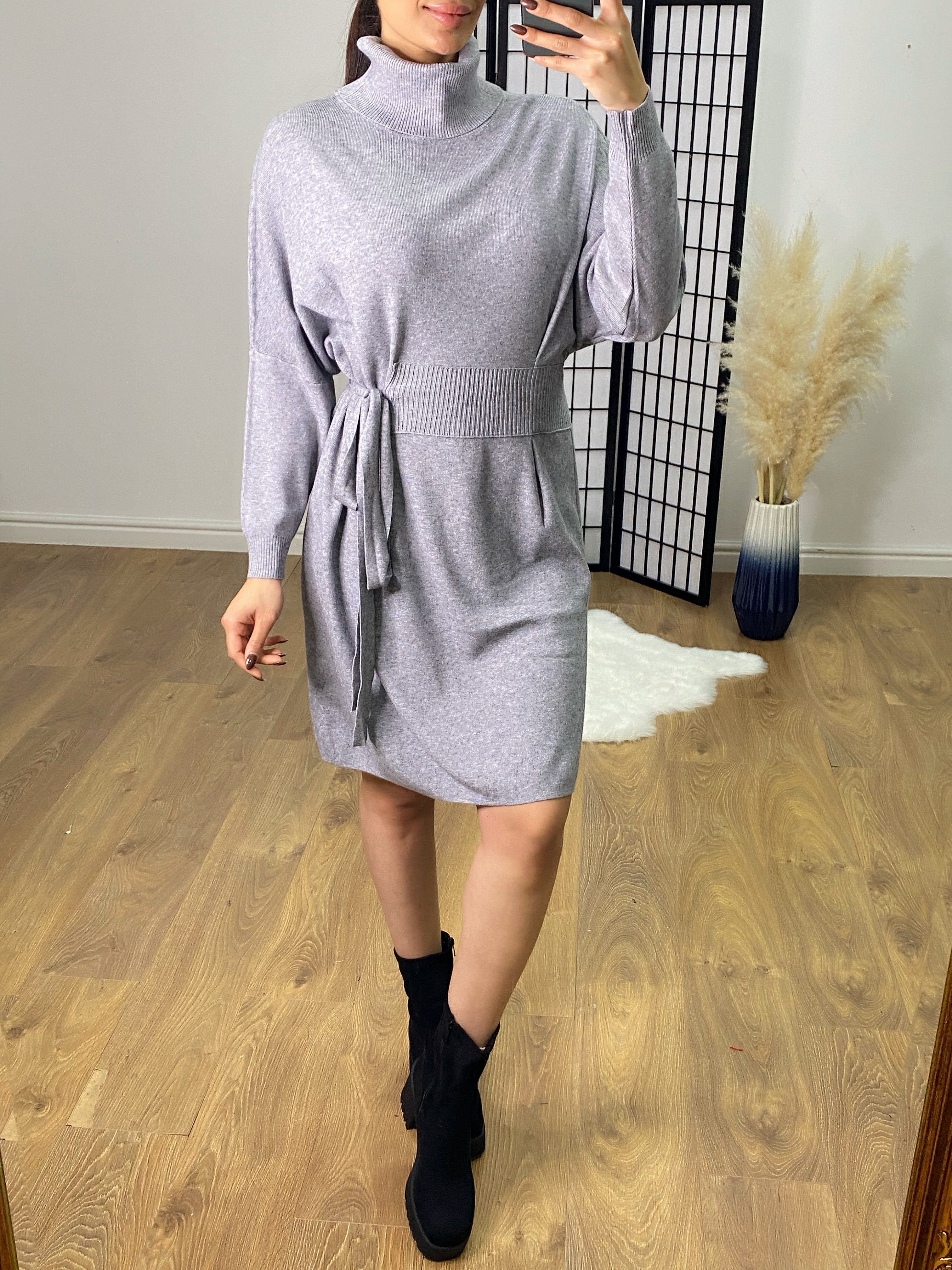 Endiama Roll Neck Tie Side Knitted Jumper Dress