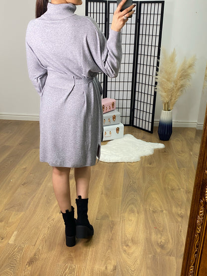 Endiama Roll Neck Tie Side Knitted Jumper Dress