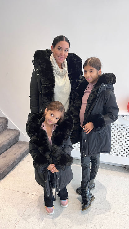 Jaya Black KIDS Faux Fur Hooded Toggle Coat