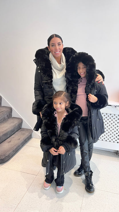 Jaya Black KIDS Faux Fur Hooded Toggle Coat