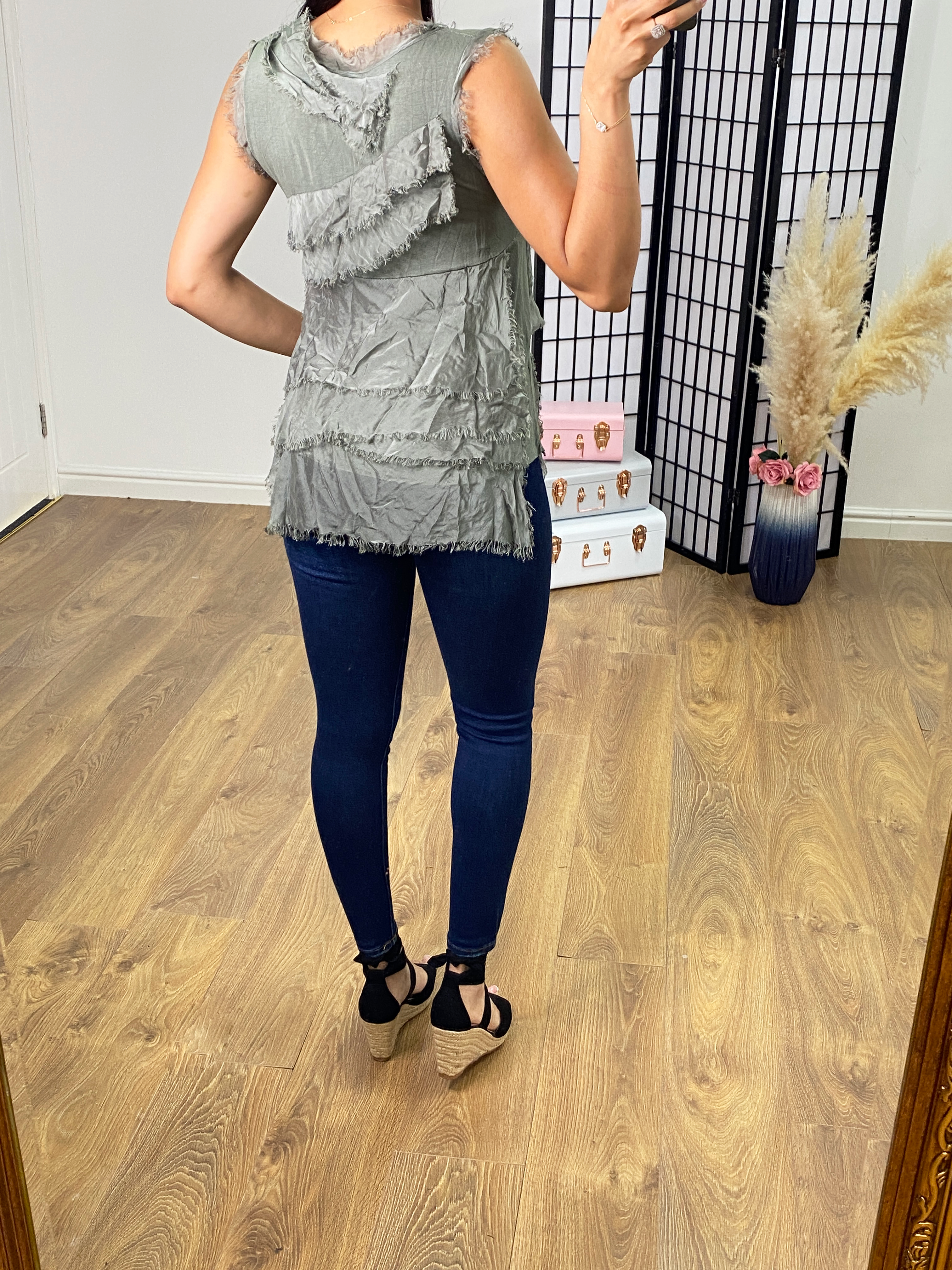 Nels Ruffle Silk Asymmetric Top