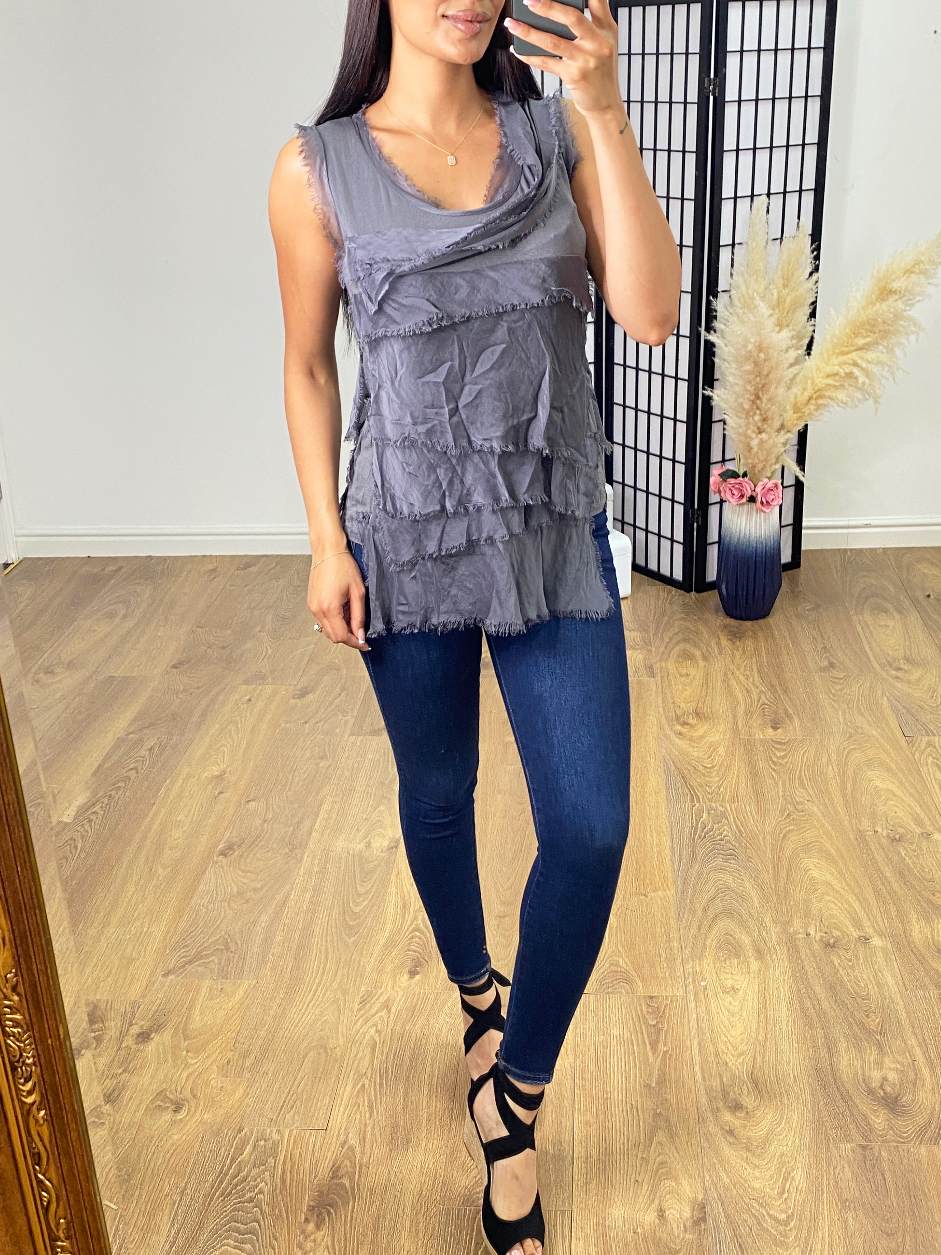 Nels Ruffle Silk Asymmetric Top