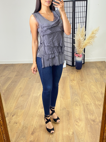 Nels Ruffle Silk Asymmetric Top