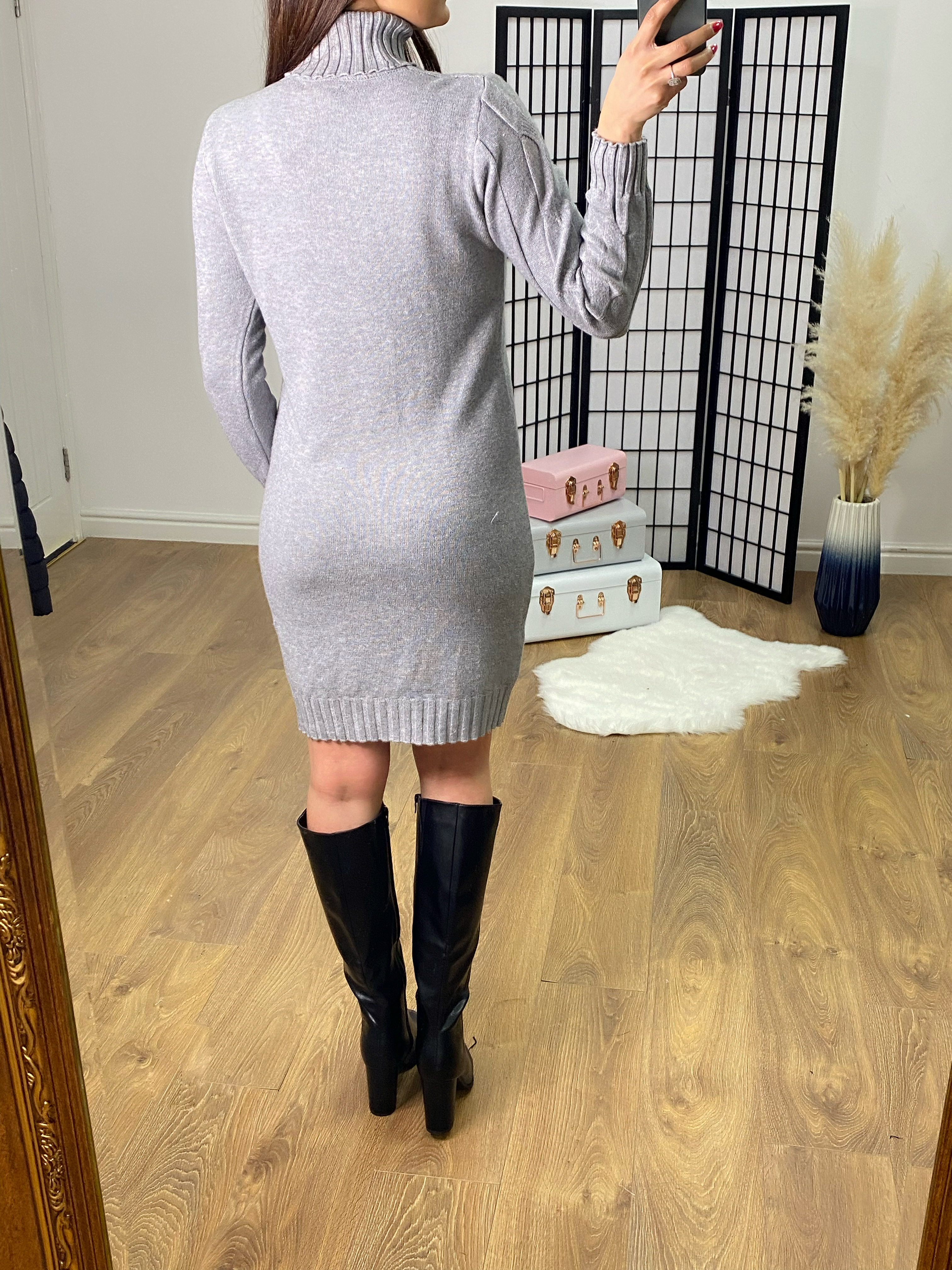 Mae Roll Neck Cable Knit Jumper Dress
