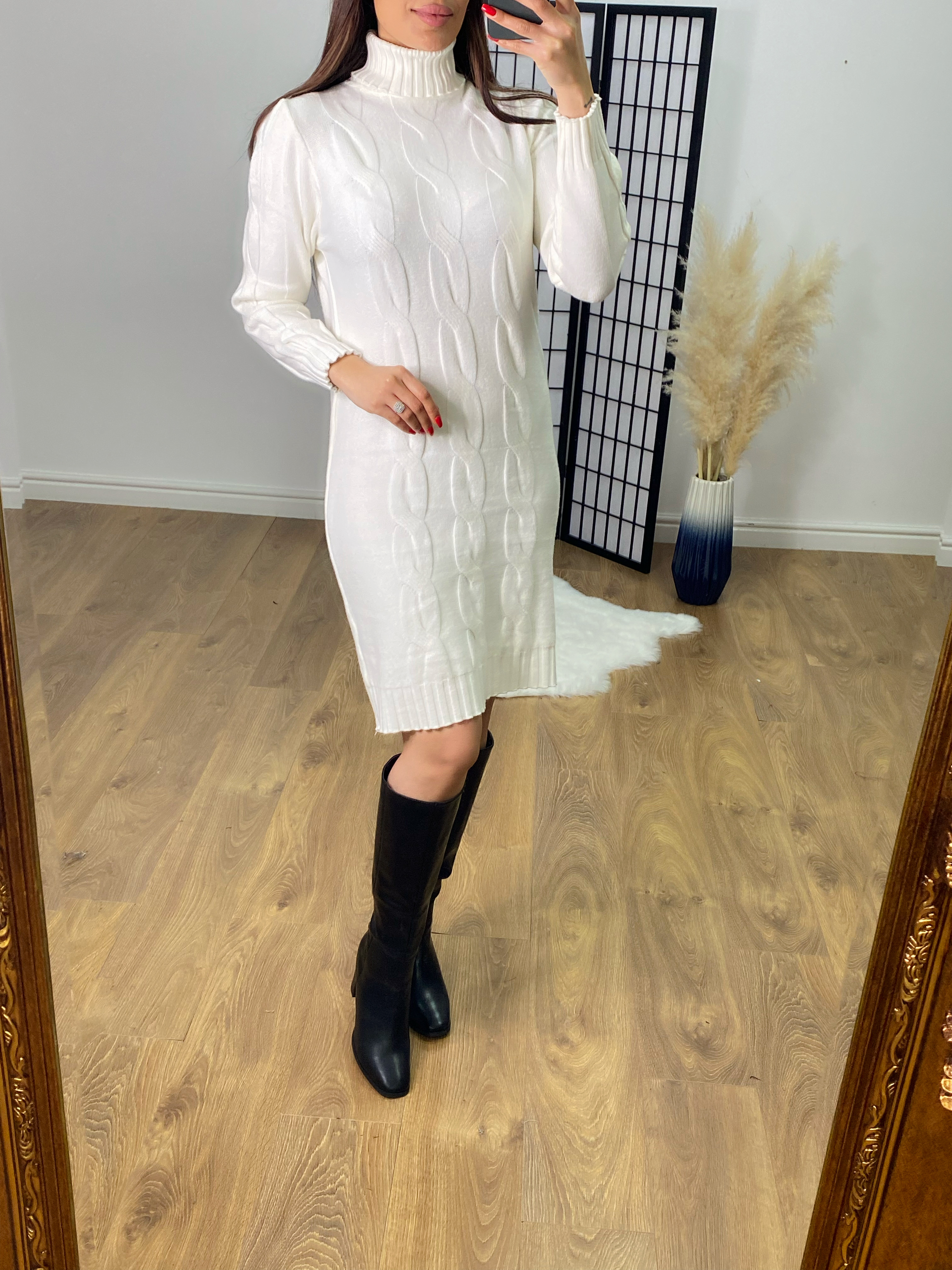 Mae Roll Neck Cable Knit Jumper Dress