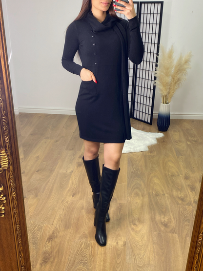 Malden Button Jumper Dress with Ribbed Scarf Set