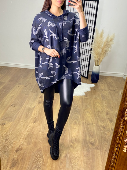 Dessa Camo Print Dipped Hem Oversized Sweatshirt