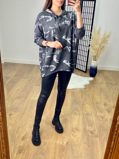 Dessa Camo Print Dipped Hem Oversized Sweatshirt