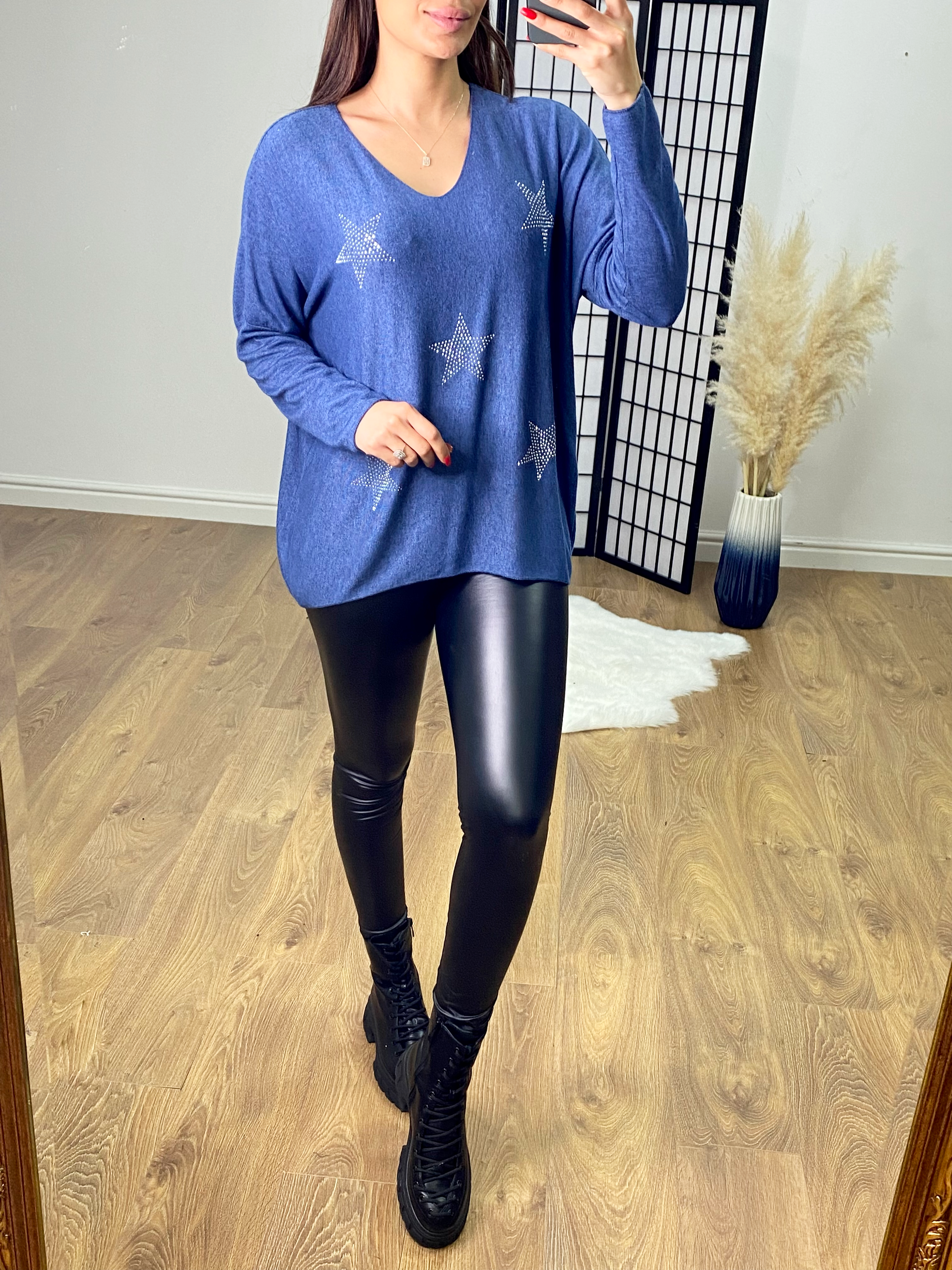 Danila Super Soft Studded Star Print Thin Knit Jumper