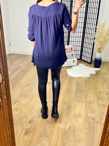 Aletta Button Detailed Linen Look Top