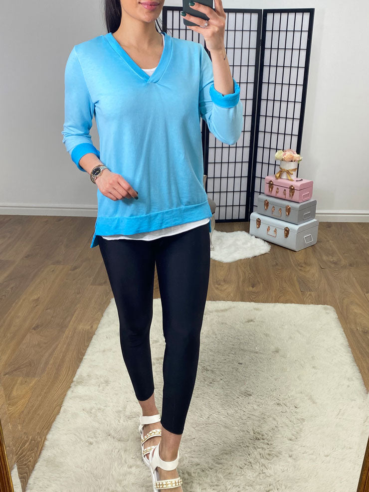 Entana Plain Double Layer V Neck Sweatshirt