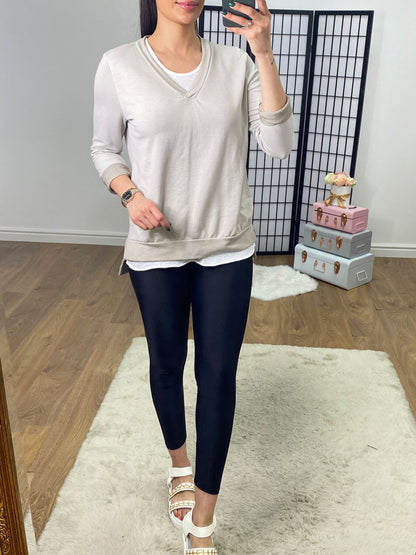 Entana Plain Double Layer V Neck Sweatshirt