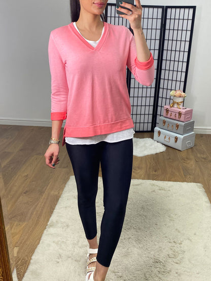 Entana Plain Double Layer V Neck Sweatshirt