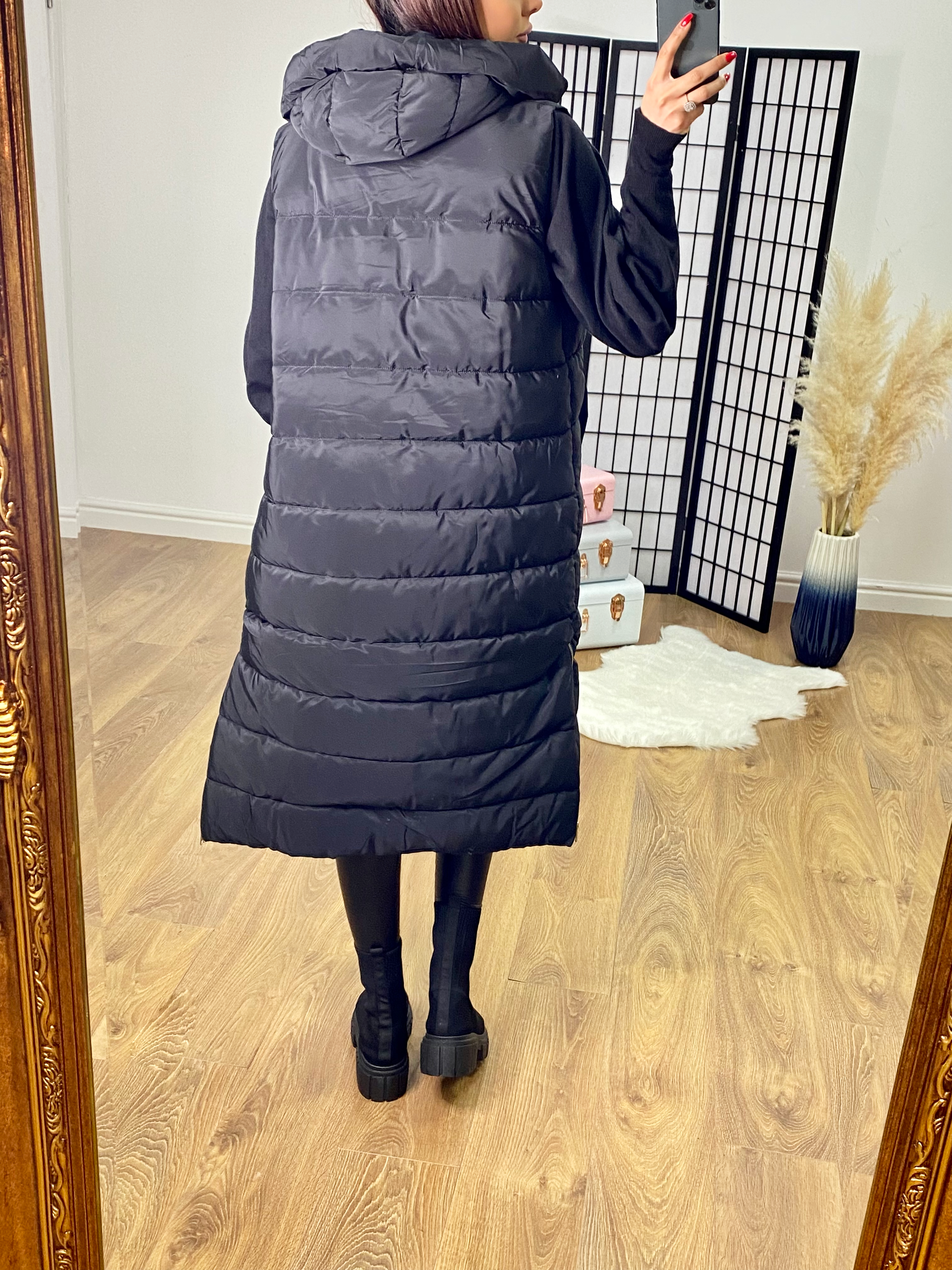 Ellison Black Hooded Longline Puffer Gilet