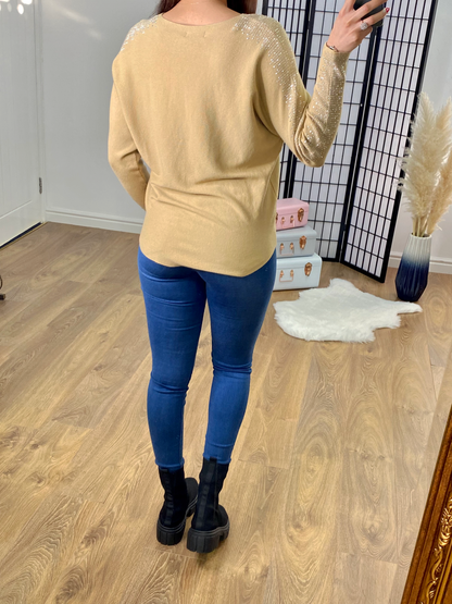 Dalston Ribbed Diamante Sleeve Jumper