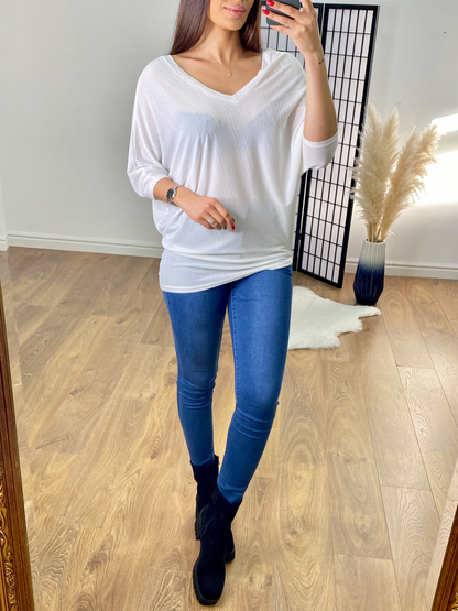 April Ribbed Asymmetric Hem Top