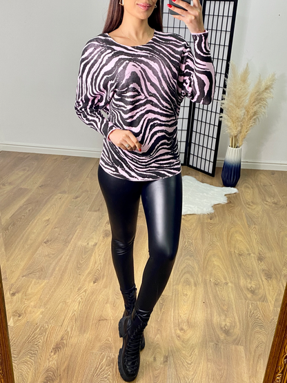 Mckenzo Zebra Studded Print Detailed  BatwingKnit Jumper