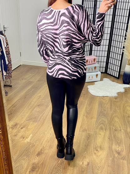 Mckenzo Zebra Studded Print Detailed  BatwingKnit Jumper