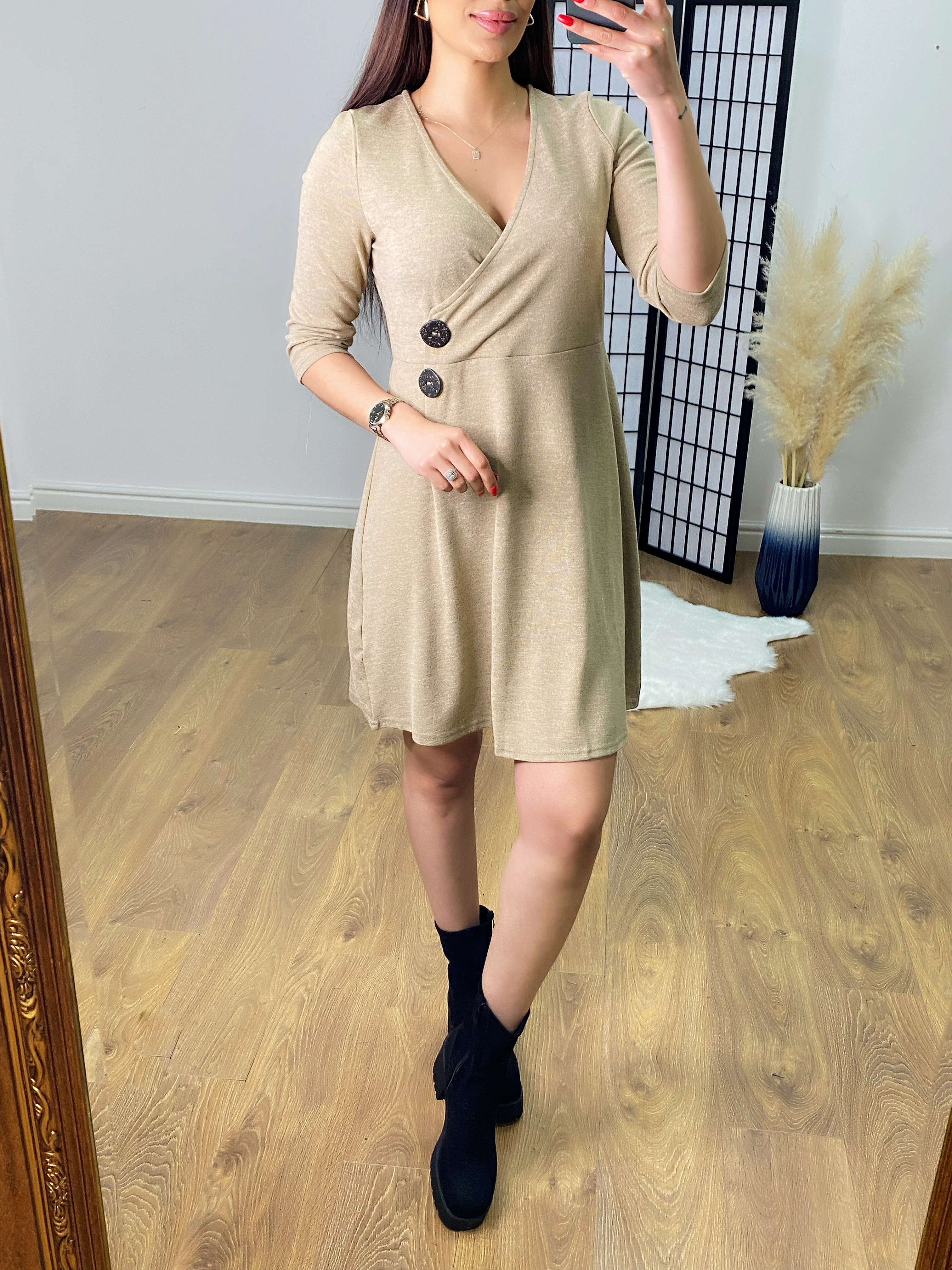 Nyra Wrap Front Button Detail Dress