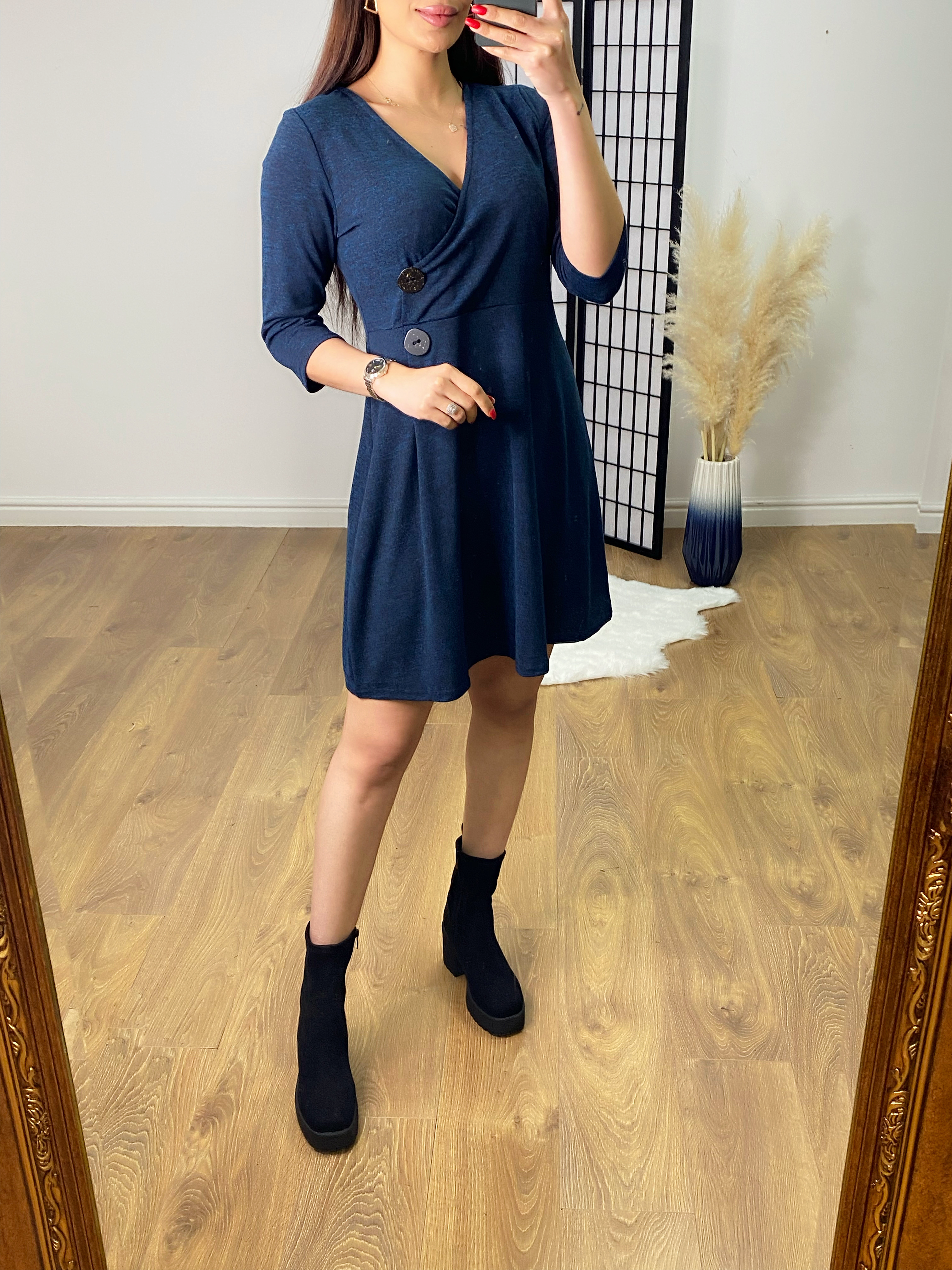 Nyra Wrap Front Button Detail Dress