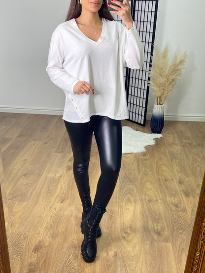 Spring V Neck Button Detail Low Back Top