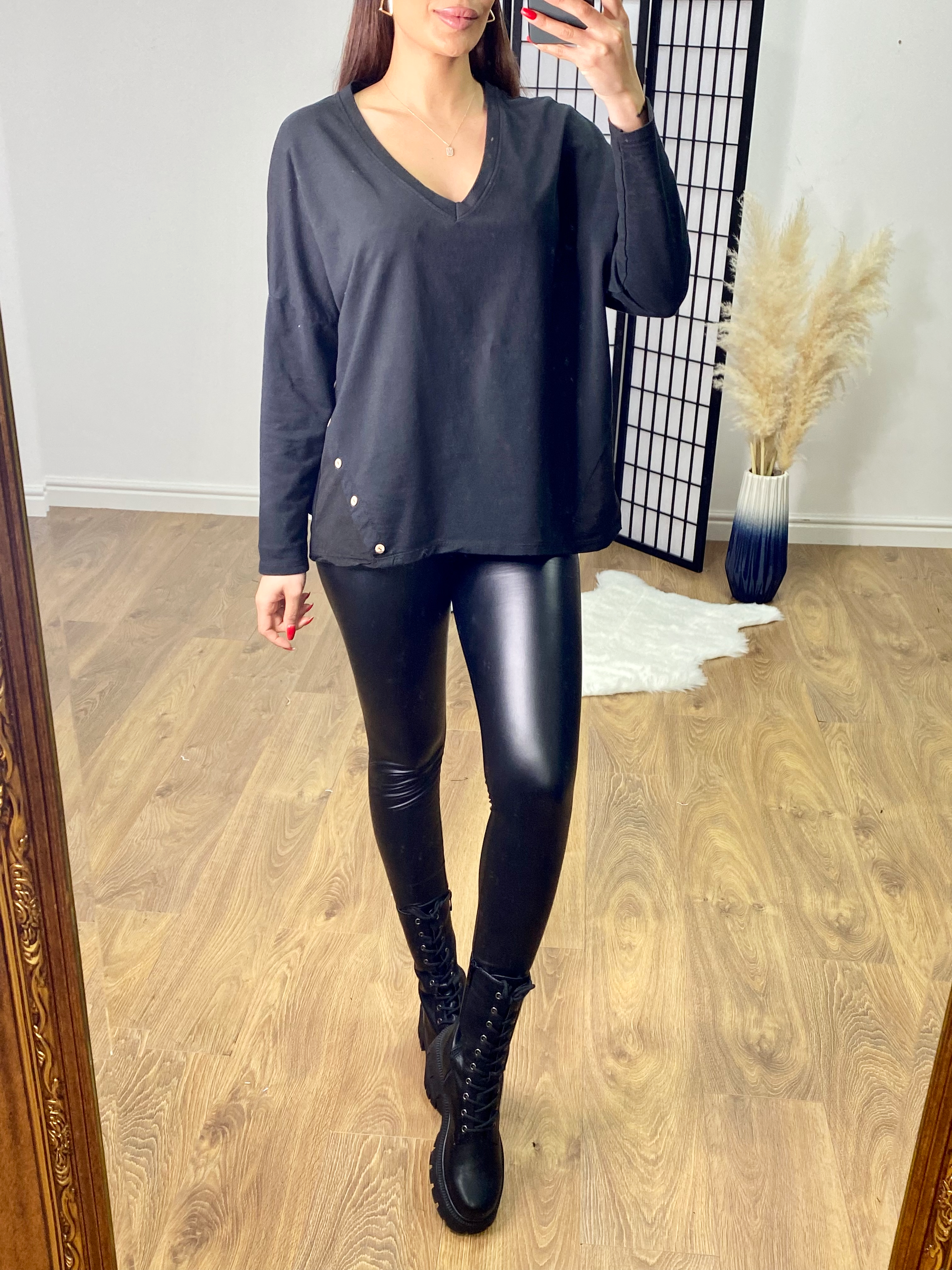 Spring V Neck Button Detail Low Back Top