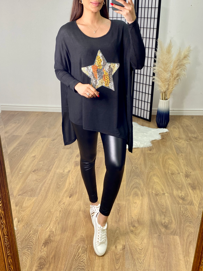 Kampala Asymmetric Animal Star Motif Top