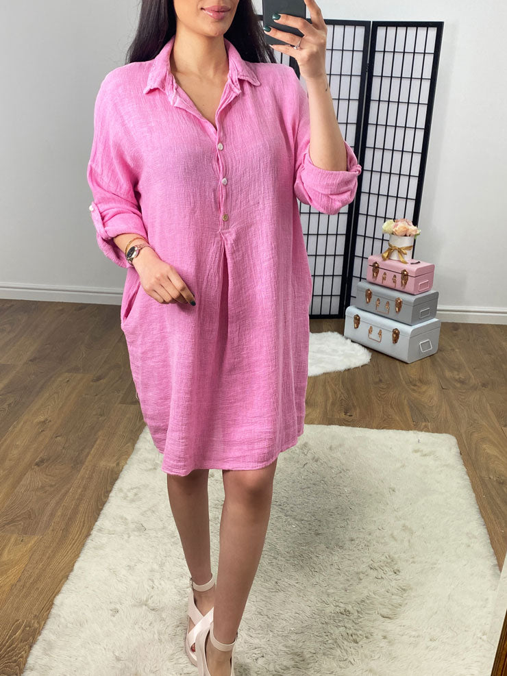 Connie Plain Linen Pocket Dress