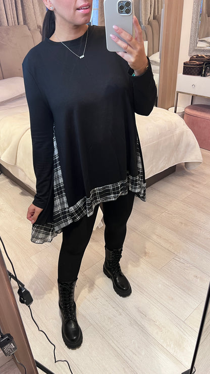 Romilly Tartan Print Chiffion Back Detailed Dip Hem Top