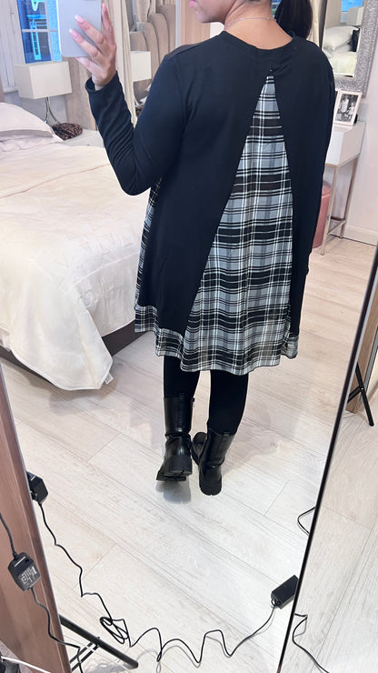 Romilly Tartan Print Chiffion Back Detailed Dip Hem Top