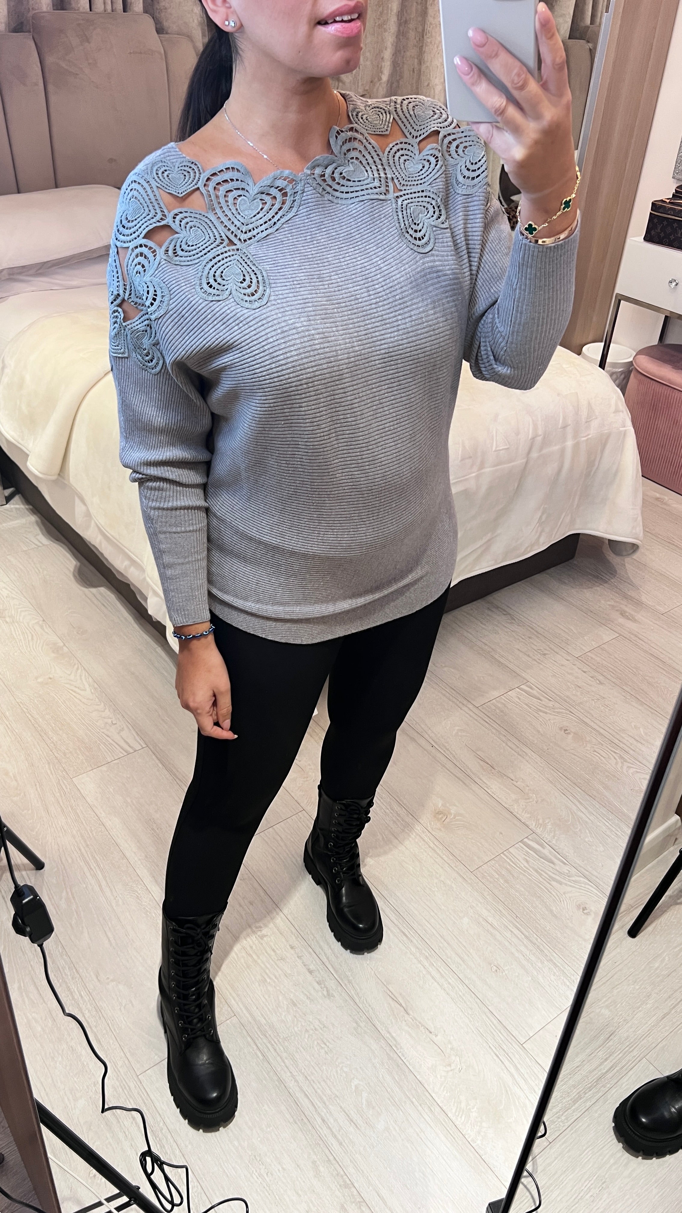 Savannah Stencil Heart Neckline Jumper