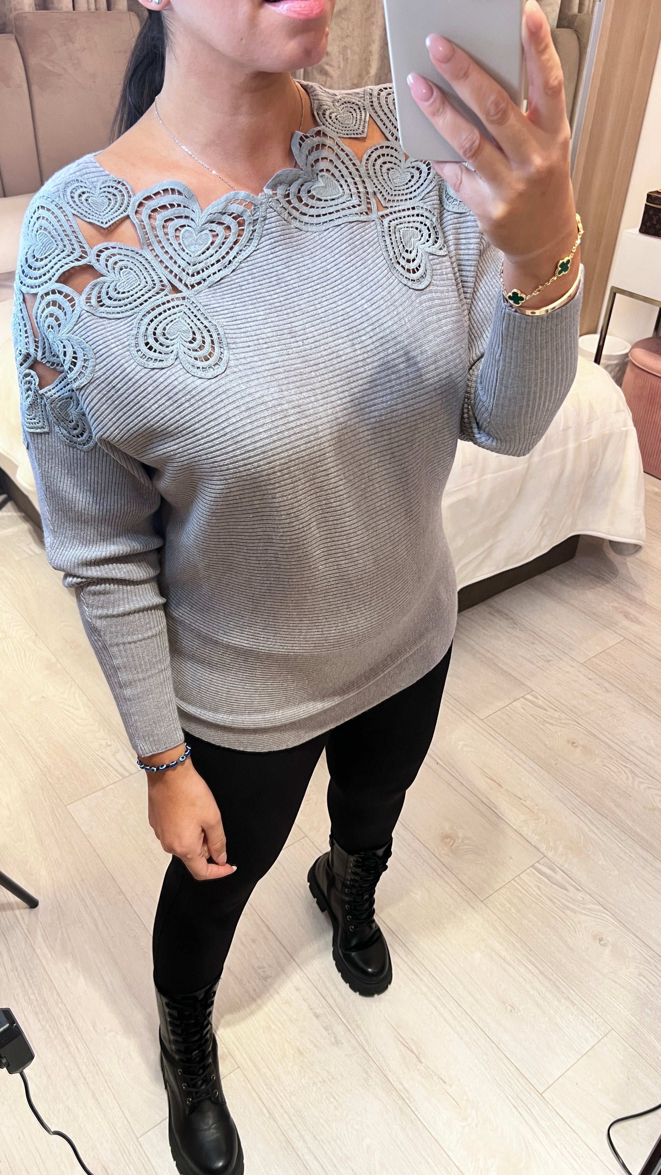 Savannah Stencil Heart Neckline Jumper