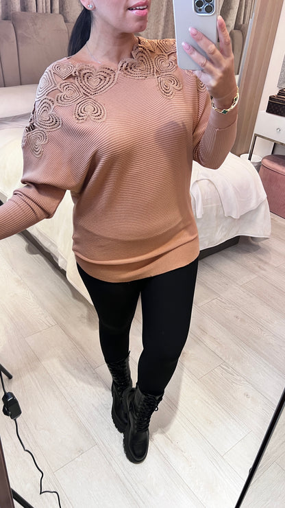 Savannah Stencil Heart Neckline Jumper