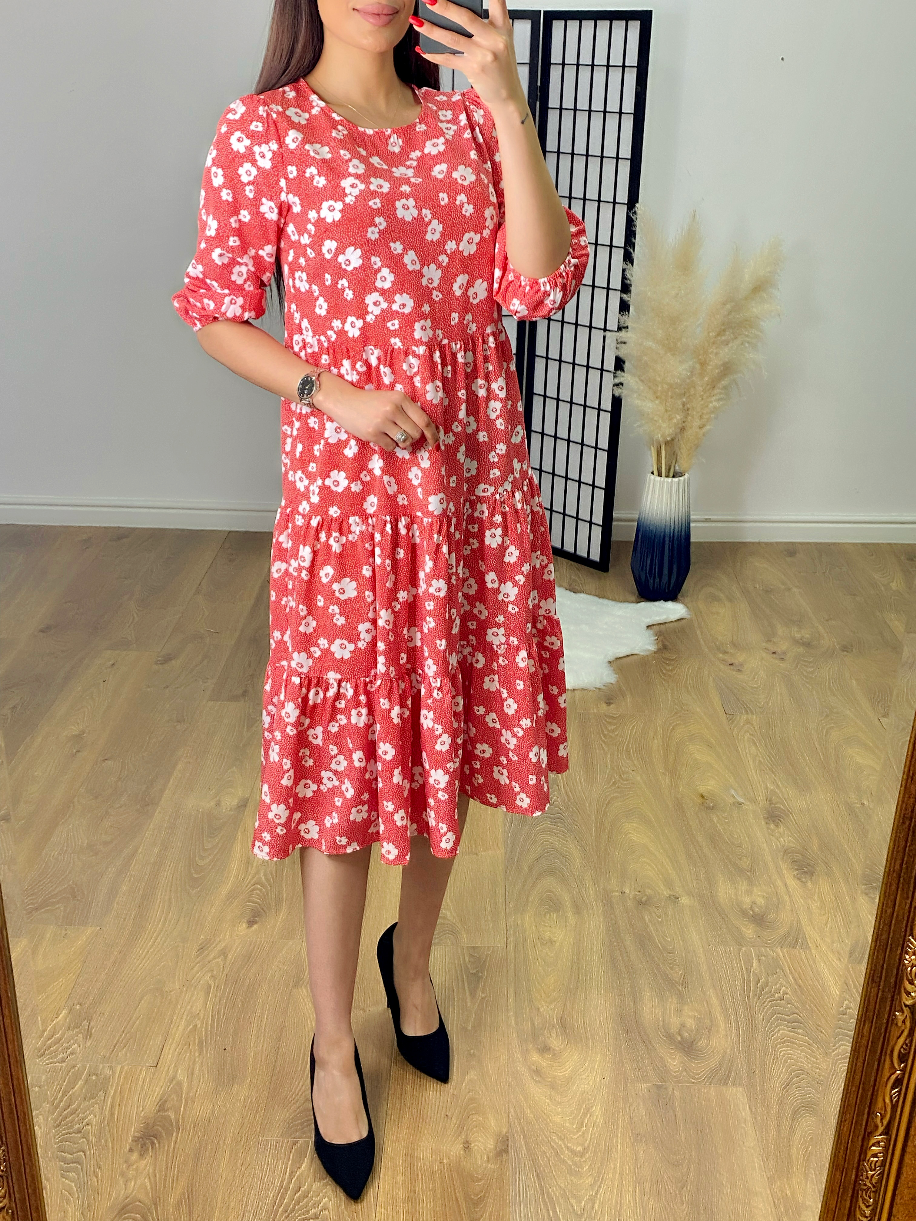 Jemima Floral Tiered Smock Midi Dress