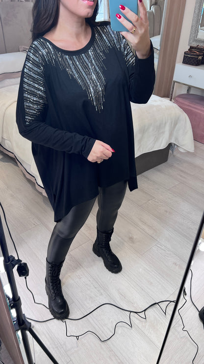 Laser Oversized Ombre Diamante Batwing Top