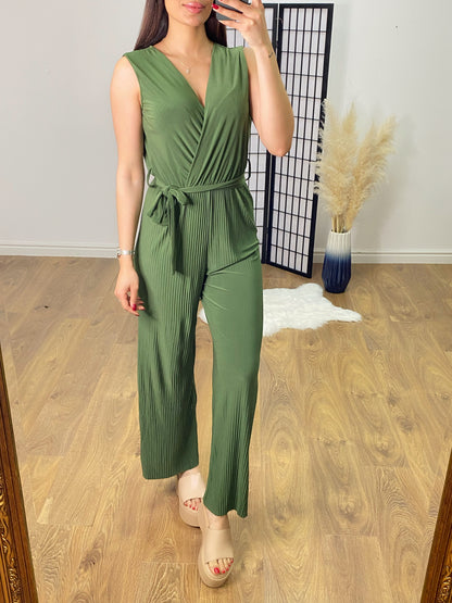 Calli Pleated V Neck Jumpsuit